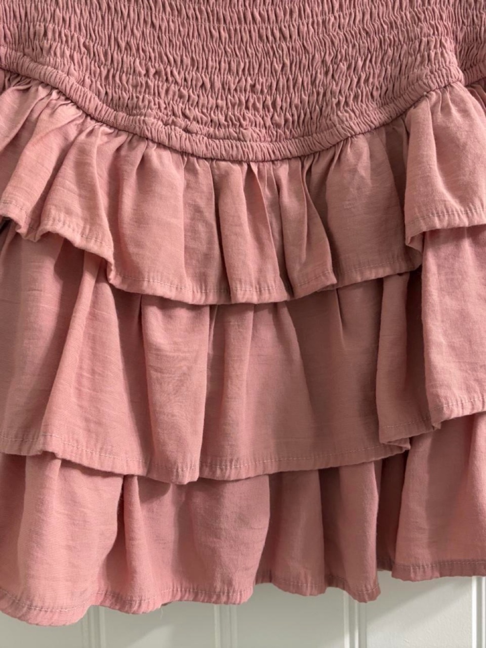 idem ditto Tiered Smocked Mini Skirt Dusty Rose S Barbiecore Coquette Dollette - Picture 7 of 7
